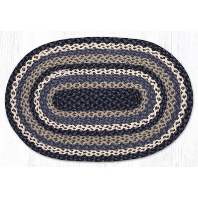  Blue, Gray & Ivory Braided Jute Rug – Oval by 