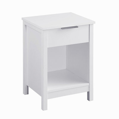 Modern Nightstand with Drawer and Shelf, 3-Tier End Side Table with Storage, Retro White Bedside Stand for Bedroom Living Room
