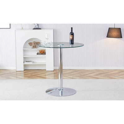 Élégante table à plateau en verre de 35 pouces avec pieds en métal argenté et stable