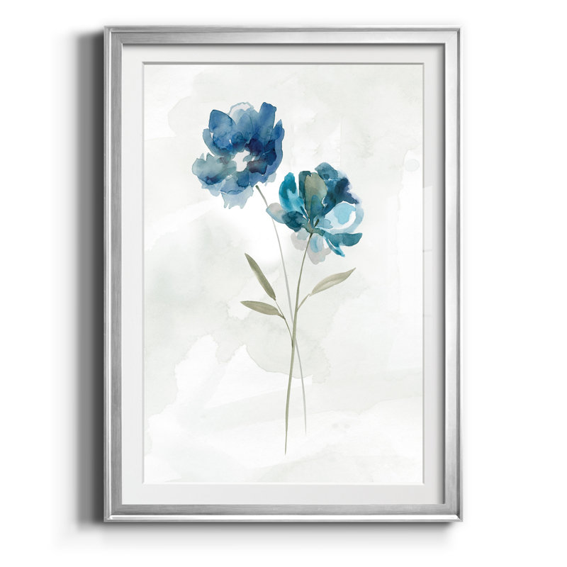 «Blue Botanical II», reproduction d'art sur papier encadrée, Argent, H 30,5 po x l 42,5 po x P 1,5 po