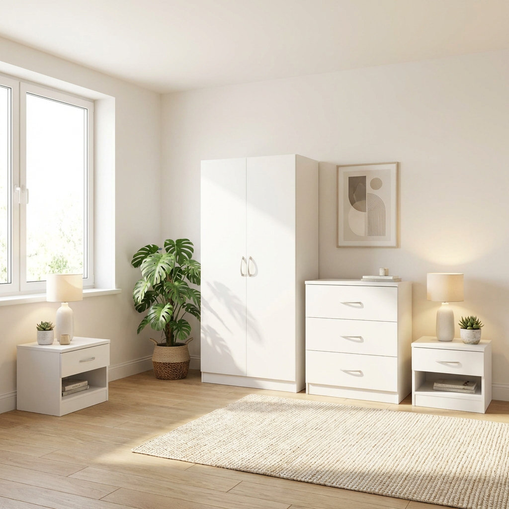 Swish Furniture White Highbury 4 Piece Bedroom Set With 2 Door Double Wardrobe - Image 3