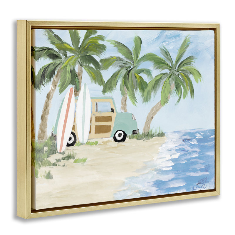 Toile tropicale encadrée par Julie DeRice, Cadre flottant métallique doré, H 17 po x l 21 po