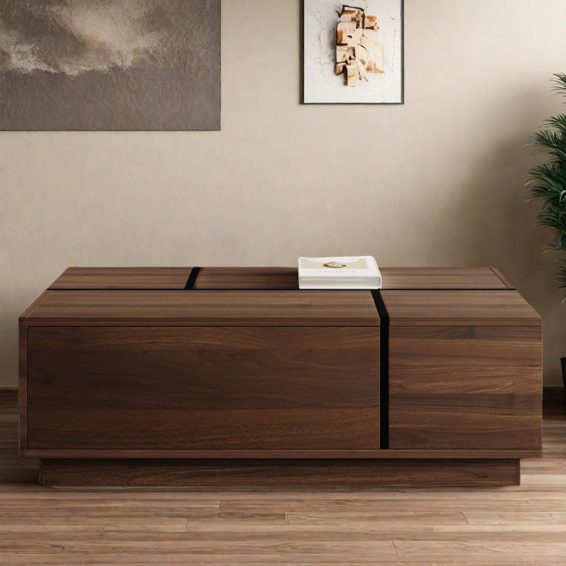 Rectangular Sliding Top Coffee Table With 2 Drawers And 2 Hidden Storage Compartments