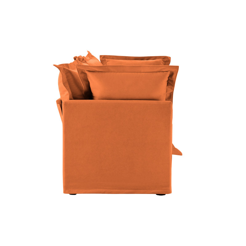 Of 2 Orange Chenille Armchairs With High - Back Pillows, Spacious Seating And Natural Stitching For Home Seat In Orange, Soft Removable Slipcovers Comfortable Relaxing