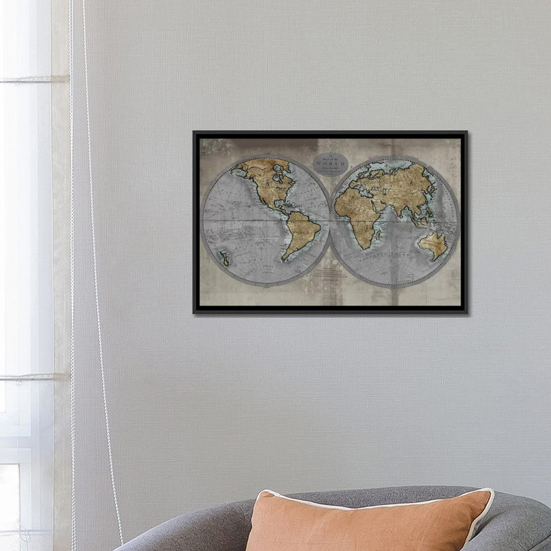 « map of the world », impression sur toile, H 18 po x l 26 po x P 1,5 po, Toile avec cadre noir, Pas de tapis