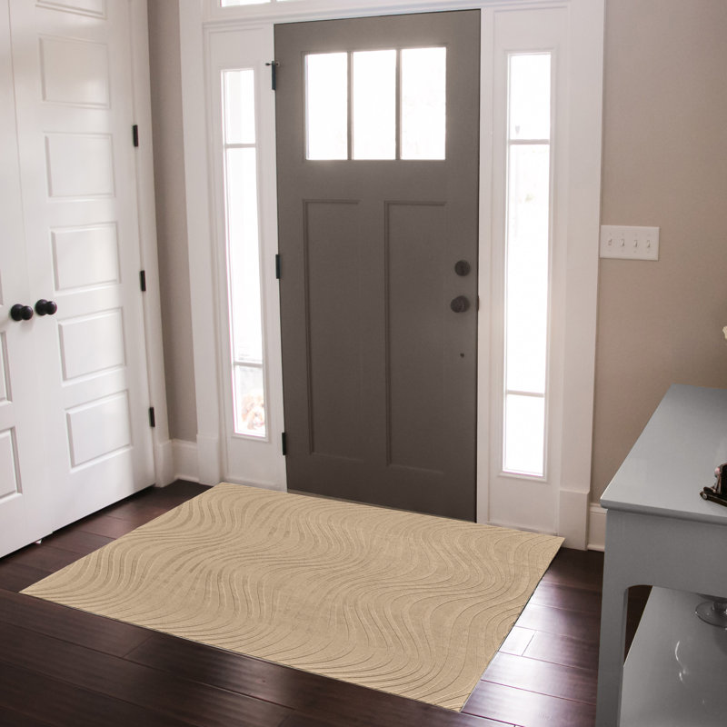 Comhan Lomira Beige Modern Wave Hi-Low Carved Indoor Shag Area Rug, Plush Polyester – Living Room & Bedroom - Beige
