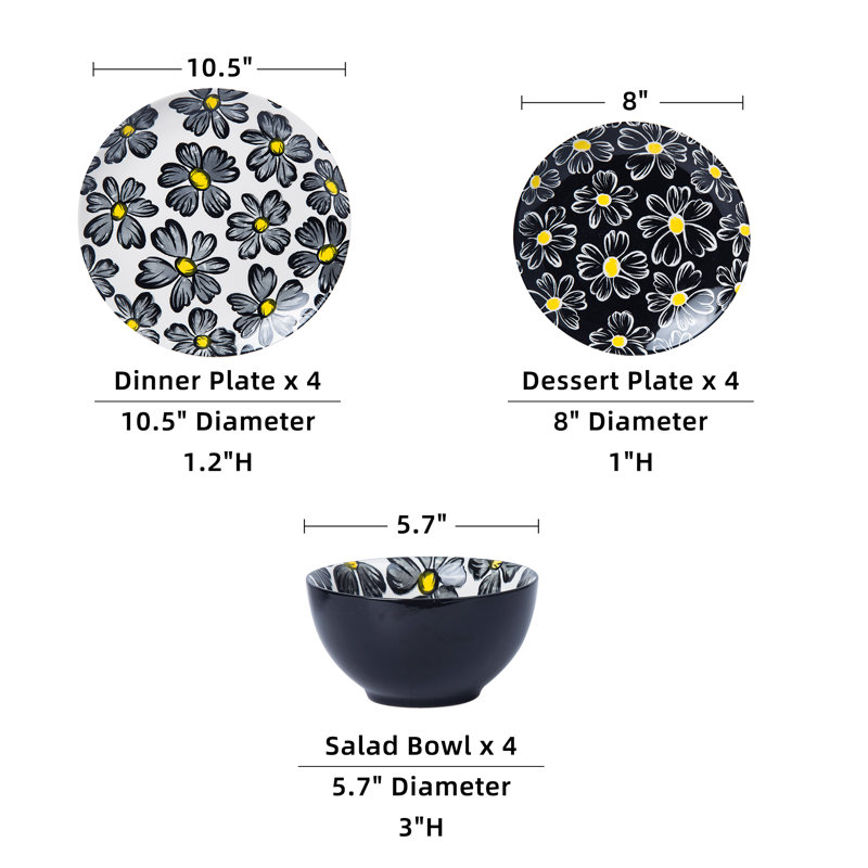 Ensemble de 12 assiettes à vaisselle Wisenvoy Cearmic, Noir