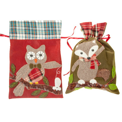 Ensemble de 4 pochettes cadeaux hibou et renard