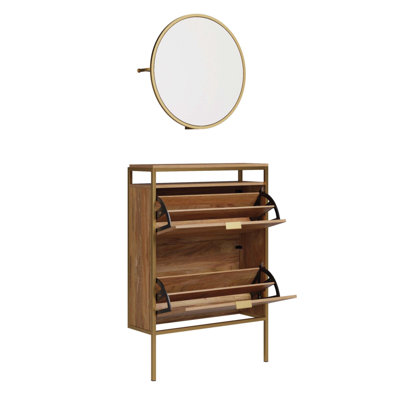 Wall-Mounted Shoe Cabinet With Mirror