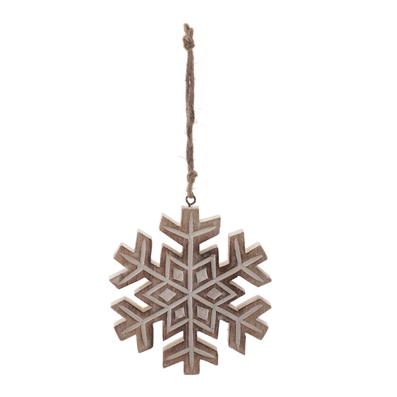 Ensemble de 6 ornements en forme de flocon de neige en bois - H 5,5 po