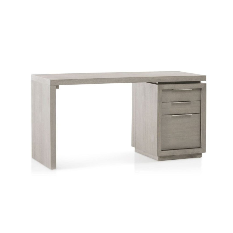 Bureau en bois massif 60 po Jose, 3 tiroirs, base à panneau latéral, gris, Grey