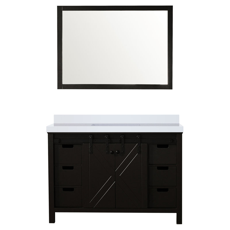 48 po Meuble-lavabo brun - comptoir en marbre, miroir à 44 po, fermeture en douceur, rangement de tiroir intérieur et espace de rangement