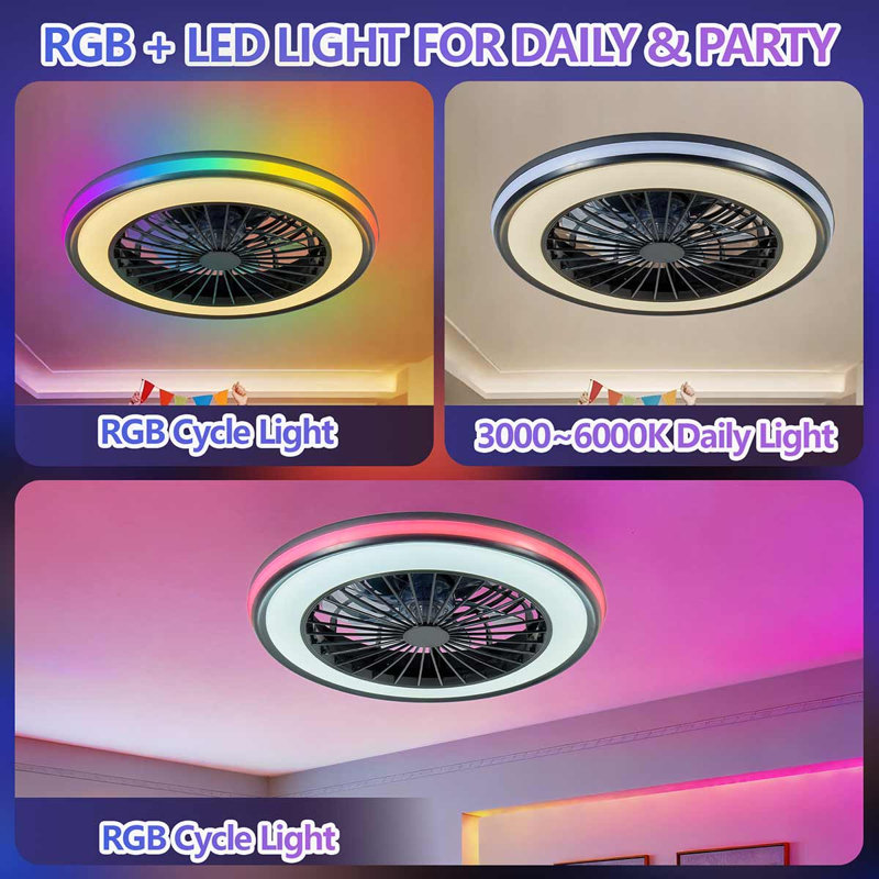 Ventilateur de plafond de 18 pouces avec télécommande RVB, ventilateurs de plafond à DEL intelligents avec télécommande / contrôle d'application