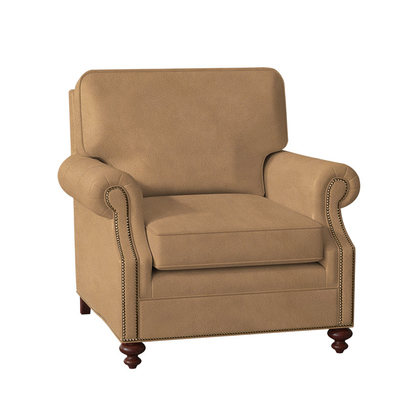 West Haven Club Chair, Natural, Mahogany, Aline Fumo Genuine Leather