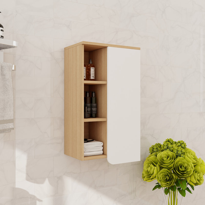 16" Wall Mounted Bathroom Side Cabinet With Soft Close Door And 3 Shelves