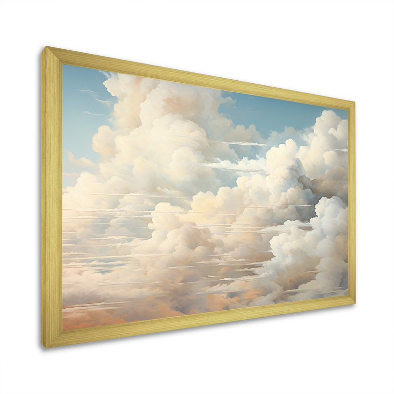 " Beige Minimalism Clouds II ", 12" H x 20" W x 1" D, Gold Picture Framed