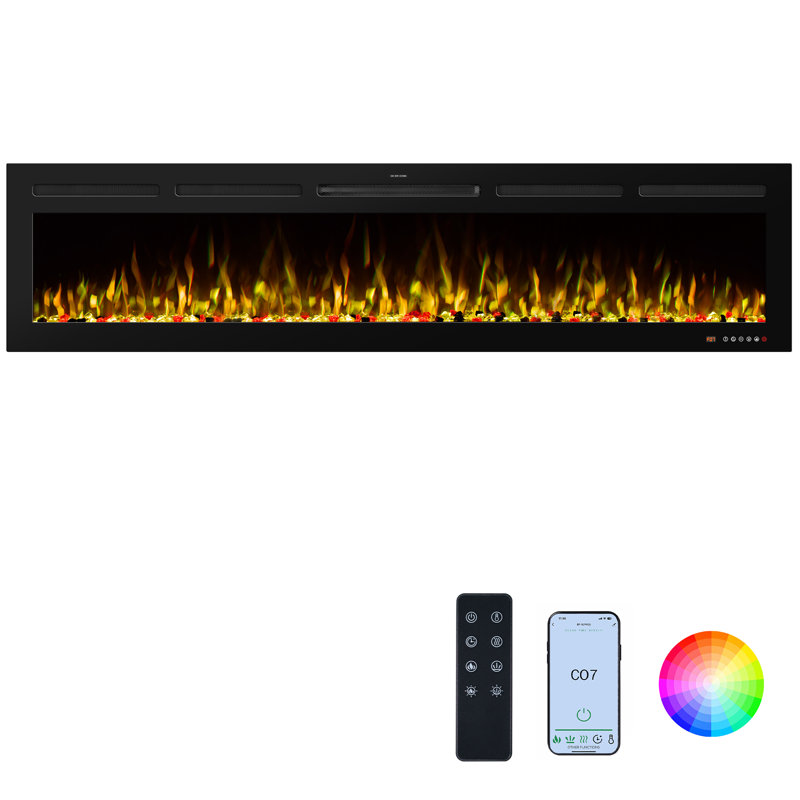 Abria Smart Electric Fireplace Inserts, 17.7" H x 74" W x 5.5" D
