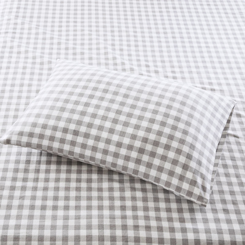 Drap imprimé à carreaux gris à motif de chevrons, 4 pièces, 100% flanelle de coton, doux au toucher, drap-housse élastique, pièces, avec draps et taies d'oreiller, lavable à la machine