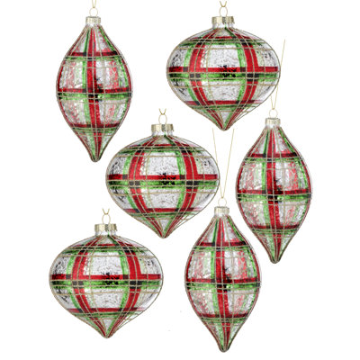 4'' Plaid Glass Finial Ornament