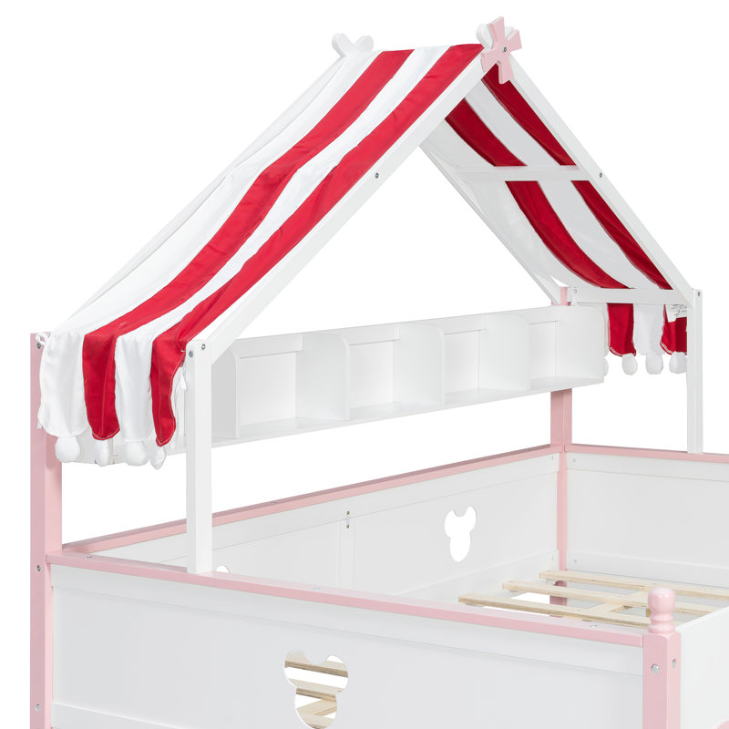 Lits en forme de maison avec rangement, lit de jour double en bois aggloméré massif, rose blanc pour enfants, Blanc