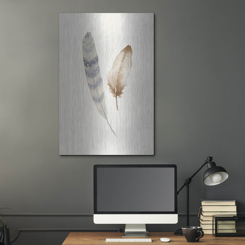 Bungalow rose «Falling Feathers 4» par Katrina Pete, art mural en métal, H 36 po x l 24 po
