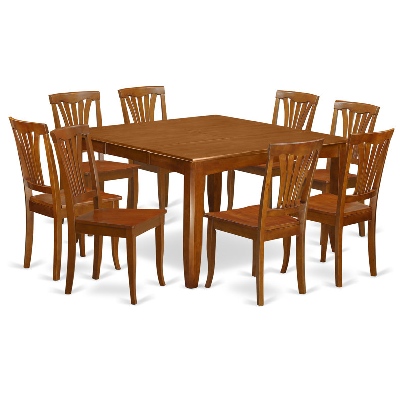 9 Piece Kitchen Table & Chairs Set Includes a Square Dining Table with Butterfly Leaf and 8 Dining Room Chairs, 54x54 Inch, Saddle Brown