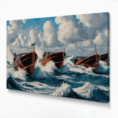 Nautique, bateaux à moteur gris, art mural sur toile