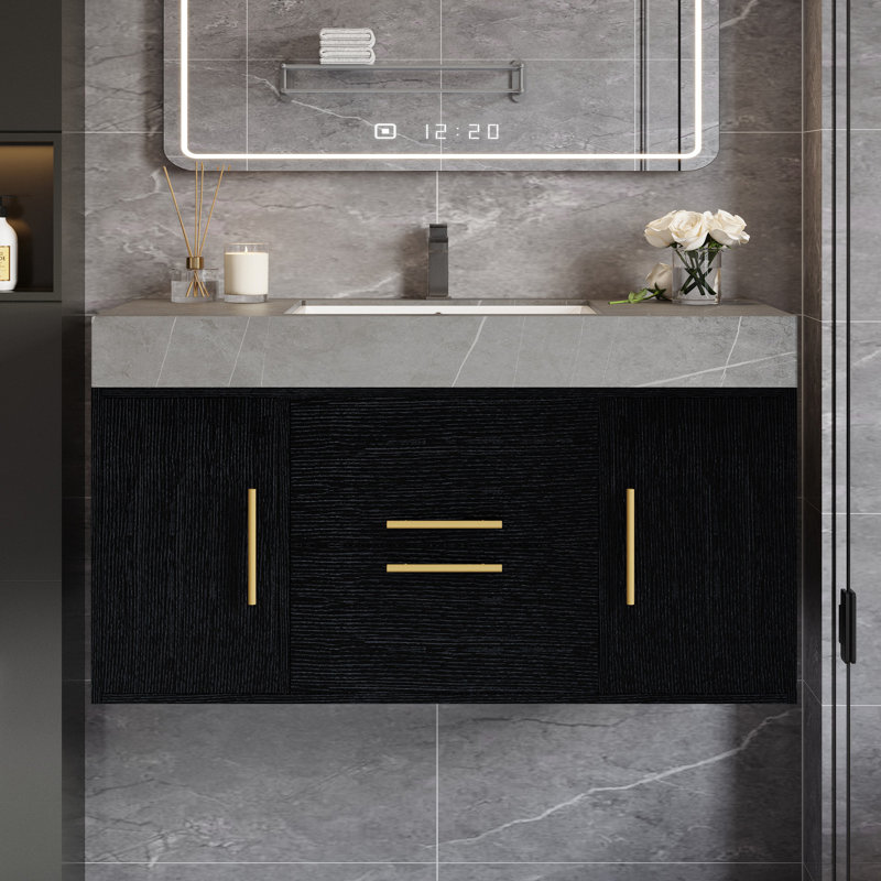 Meuble-lavabo moderne Modern - Meuble-lavabo mural noir élégant avec armoire noire