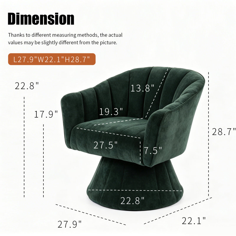 Chaises d'appoint pivotantes, fauteuil demi-tonneau moderne en tissu vert pour bureau personnel