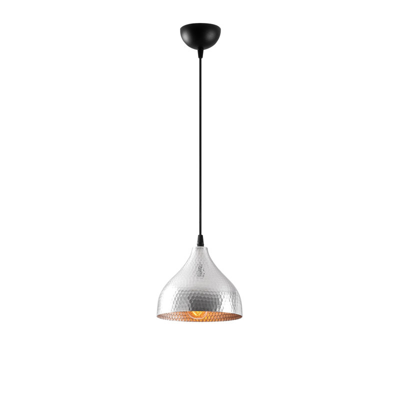 Luminaire suspendu en dome à 1 lumière, Argent, Noir