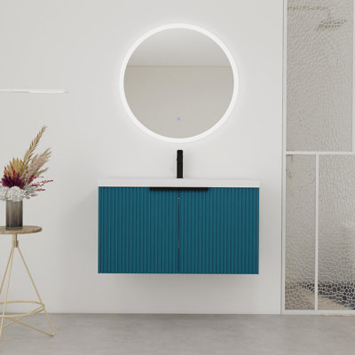 Wall Mounted Bathroom Vanity with Resin Sink and Soft-Close Doors, Offering Ample Storage and Modern Design for Bathroom Upgrade