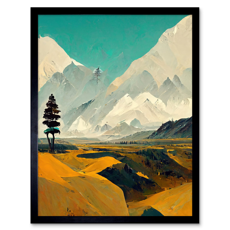 Lone Tree Snow Mountain 1 Piece Single Picture Frame Wall Art