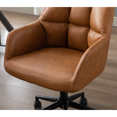 Comfy Faux Leather Desk Chair Modern Computer Task Chair Swivel Accent Chair With Mid Back Arm Chair For Living Room/Bedroom/Home Office
