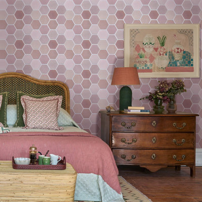 10 Pcs Matte Pink Peel and Stick Wall Tile – 11.8"x11.8" Ultralight PVC Hexagon Wall Panels, 3D Geometric Peel and Stick Backsplash for Kitchen, Bathroom, Living Room, Bedroom, RV (Covers 9.7 sq.ft.)
