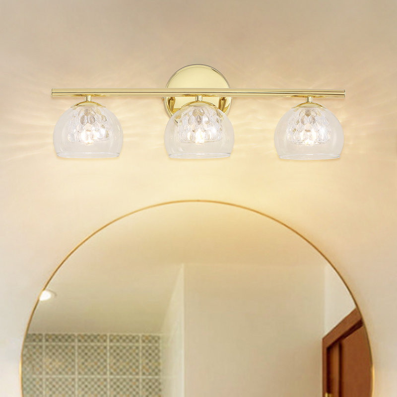 Cono 3-light Bathroom Dimmable Vanity Light 2 Tiers Clear Glass Shade, Gold