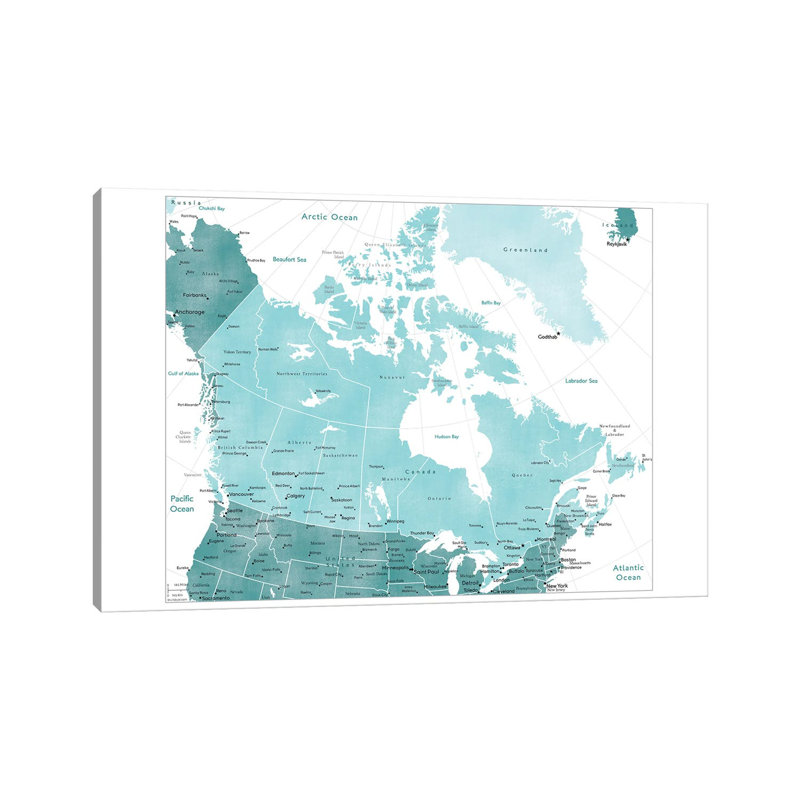 Map Of Canada In Teal by Blursbyai - Gallery-Wrapped Canvas Giclée on Canvas, 20.32 cm H x 30.48 cm W, Canvas