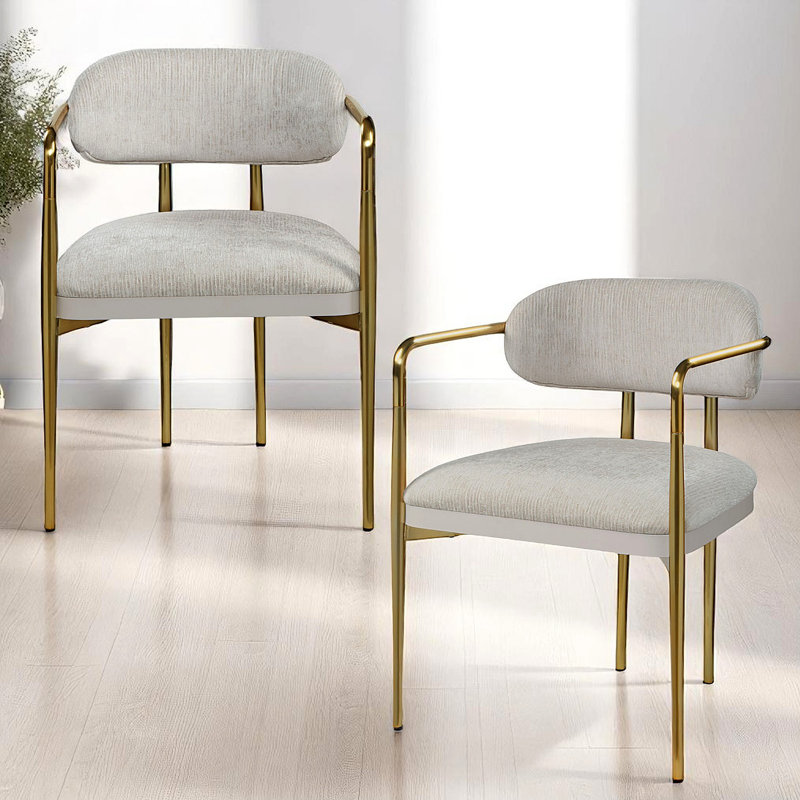Fauteuil en chenille et or Zayn Beige (ensemble de 2)