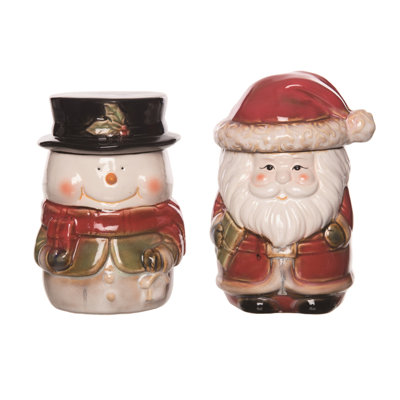  Ceramic Squatty Santa/Snowman Jar Set of 2 Christmas Home Decorations