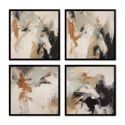 Chaotic Crescendo, ensemble de 4 impressions sur toile dans un cadre argent poli, 12 po x 12 po