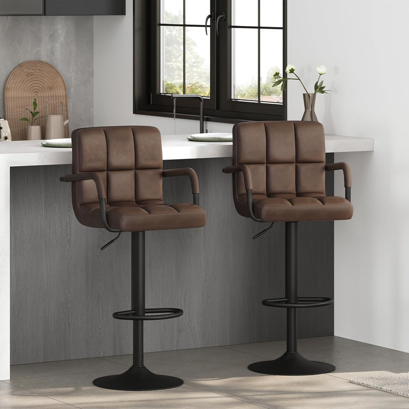 Haymark Swivel Upholstered Adjustable Height Counter Stool with Metal Frame, Dark Brown