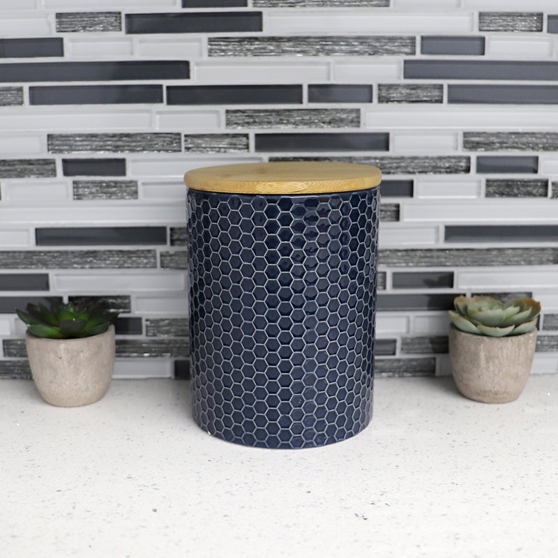Pot de cuisine en céramique Honeycomb, H 6,5 po x l 5 po x P 5 po, Marine