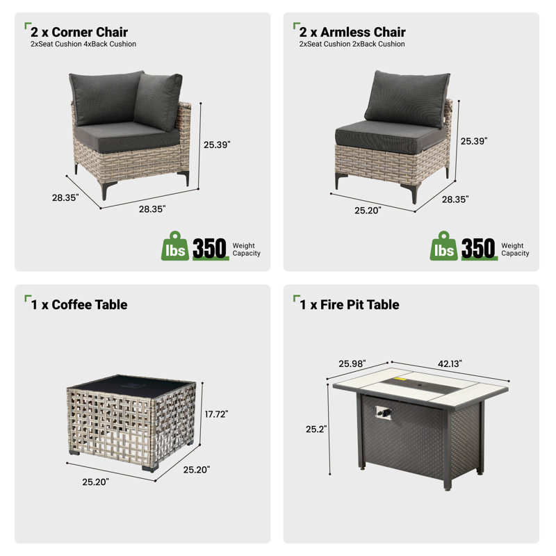 Ensemble de conversation modulaire en osier pour 4 personnes avec table basse lumineuse, ensemble de conversation moderne en rotin avec coussins Emroy