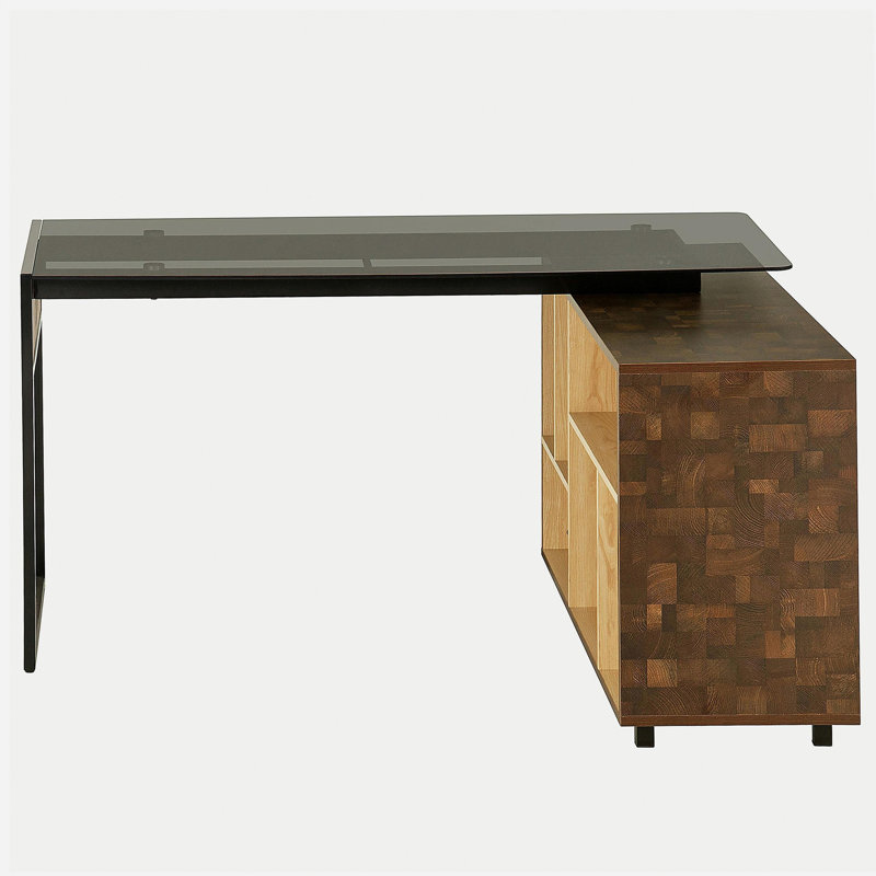 Bureau en coin en L avec rangement multiple Techni Mobili, chêne