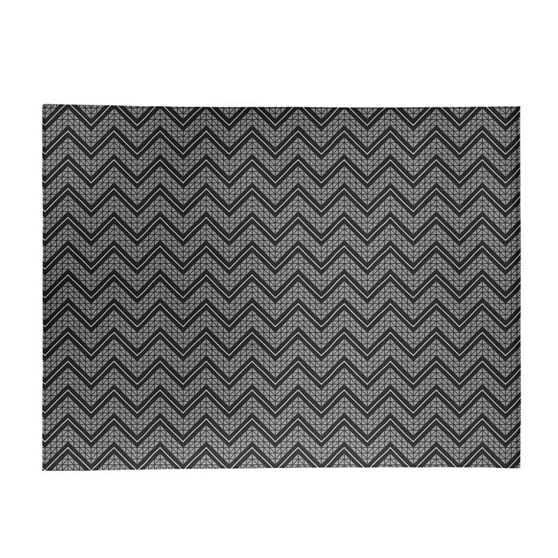 Tapis blanc/noir à chevrons à main, Rectangle 9 pi x 12 pi