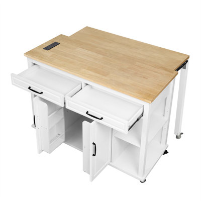 47" Truro With Extendable Dining Table, Rubber Wood Veneer Kitchen Table With Internal Storage Rack, Power Outlet, Truro With Storage 2 Drawers 2 Cabi