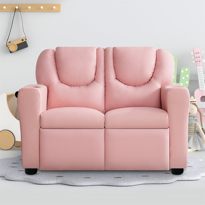 Kids Recliner Loveseat – Spacious Kids Couch and Toddler Chair with Cup Holders, Adjustable Footrest, and Push-Back Reclining