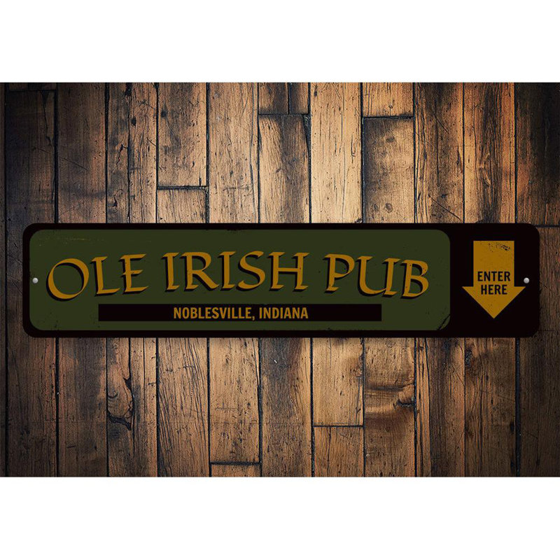 Panneau d'entrée en aluminium pour pub irlandais Ole, H 4 po x l 18 po x P 0,04 po