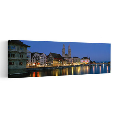Buildings At The Waterfront, Grossmunster Cathedral, Zurich, Switzerland Abstract Contemporary Architecture City Wall Art