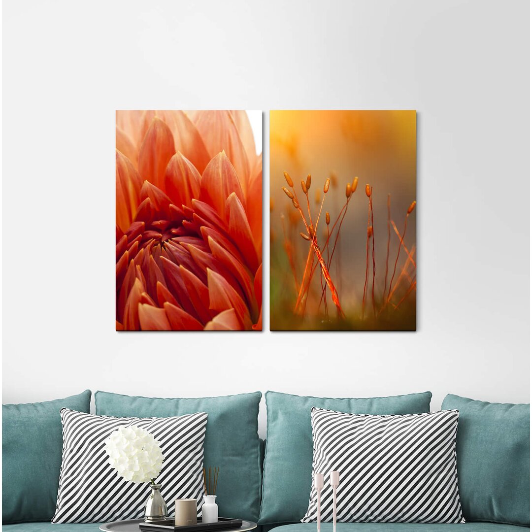 2-tlg. Leinwandbilder-Set - Fotografie „Dahlia Flower Buds Summer Warm”