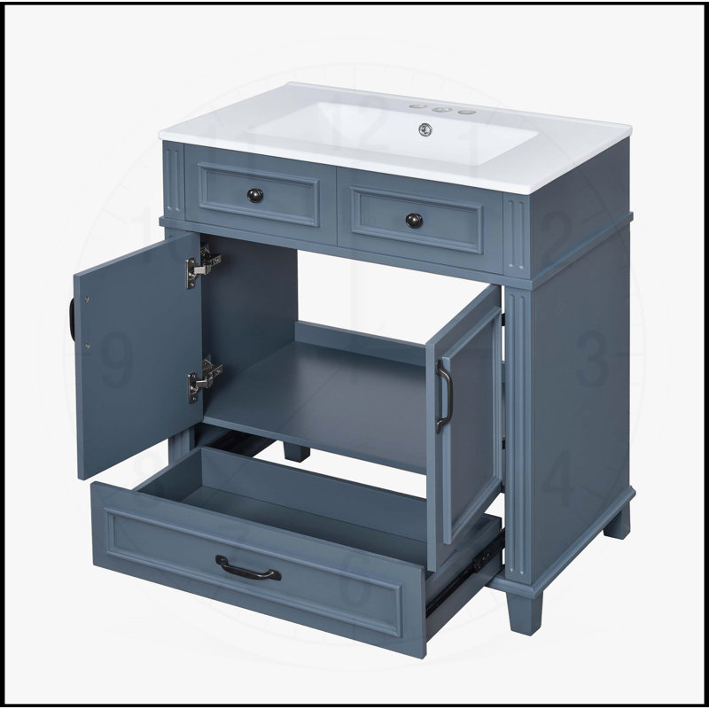 30'' Bathroom Vanity with Ceramic Sink,Solid Wood Frame, Blue